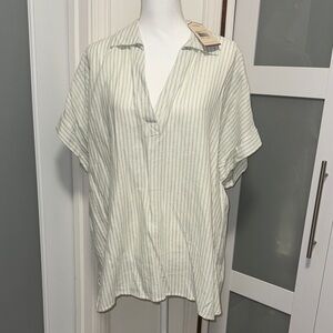 Light Green Striped V-Neck Tunic Top